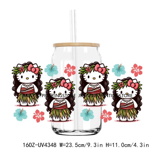 Cute Cartoon Cat Cow 16OZ UV DTF Cup Wrap Transfers Stickers Baseball Girl Custom Label DIY Waterproof Logo For Libbey Glass Can