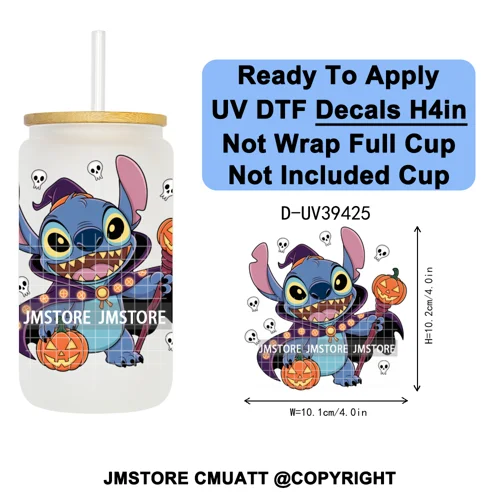 Witch Cartoon Horror Halloween Mummy UV DTF Transfer Stickers Decals Ready To Apply Waterproof For 16OZ Libbey Glass Can Tumbler