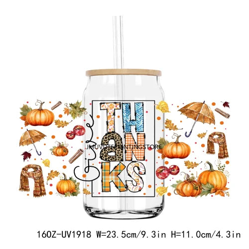 Thanksgiving Fall Thick And Juicy 16OZ UV DTF Cup Wrap Transfers Stickers Custom Labels DIY Waterproof Logo For Libbey Glass Can