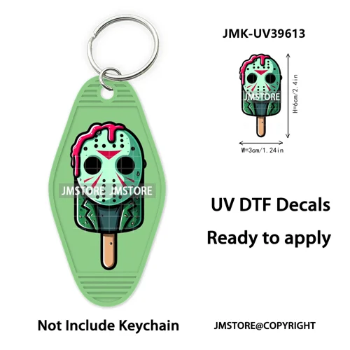 Horror Characters Halloween Ice cream UV DTF Motel Keychain Wraps Ready To Apply Waterproof High Quality Hotel Keychain Decals