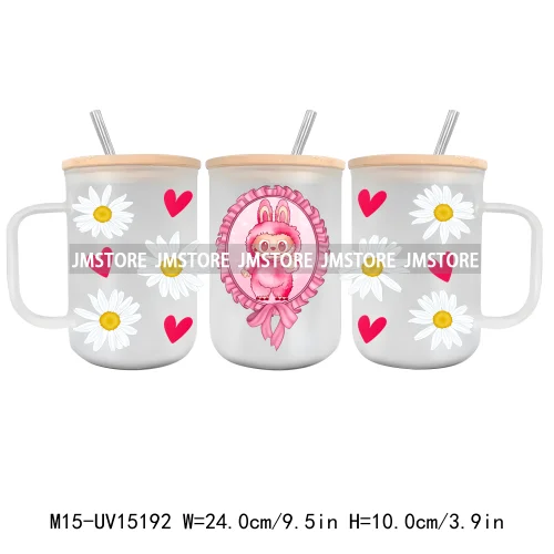 Cartoon Mirror Coquette 15OZ Glass Mug UV DTF Cup Wrap Ready To Apply Waterproof High Quality Custom Prints For Mugs Cup Tumbler