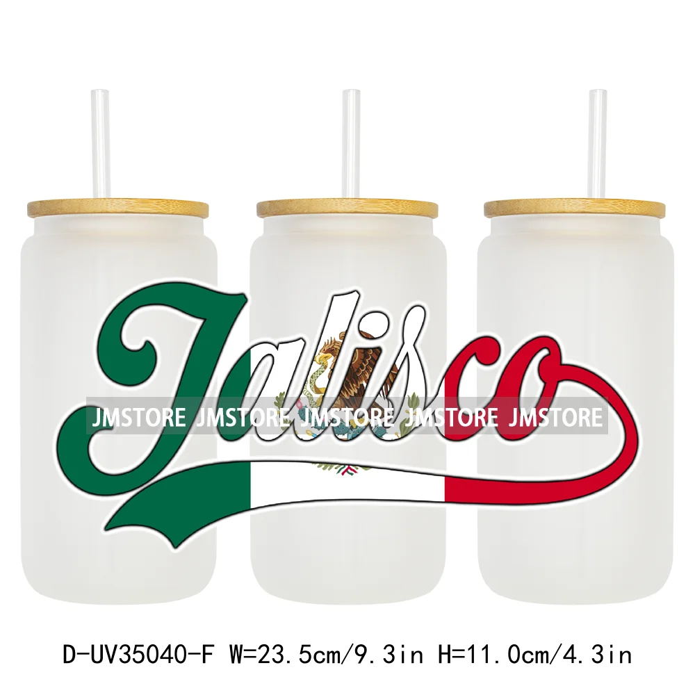 Mexico National Flag States Name 16OZ UV DTF Cup Wrap Transfer Stickers Custom Labels Waterproof Logo For Libbey Glass Can