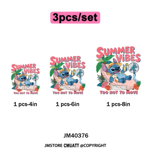 Aloha Flower Summer Vibes Cartoon Animal Vacation Life Designs Iron on DTF Washable Transfers Sticker Ready to Press for Clothes