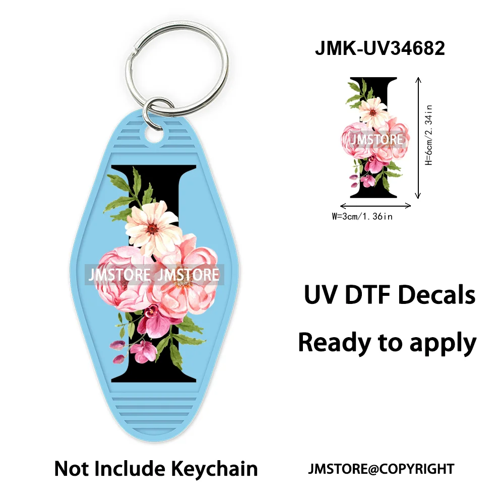 New Floral Alphabets Letters Flower Monogram Good Quality WaterProof UV DTF Stickers For Motel Hotel Keychain