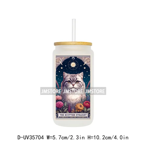 The Moon Tarot Cards Cats Lover UV DTF Transfer Stickers Decals Ready To Apply Waterproof For 16OZ Libbey Glass Can Cups Tumbler