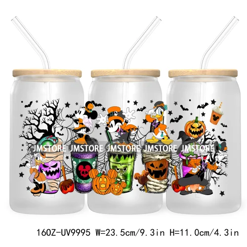 Halloween Coffee Cups UV DTF Sticker For 16OZ Libbey Glass Cup Can Cartoon Princess Wrap Transfer Stickers Custom Labels Logo