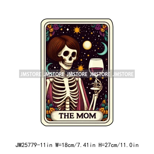 Funny Sarcastic Hot Mama Housewife Women Skull Tarot Card Printing DTF Diy Iron On Transfer Stickers Ready To Press For Clothing