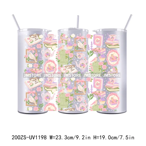 Floral Fruit Bookish Affirmation 20OZ Tumbler Wraps Ready To Ship UV DTF Transfer Stickers Waterproof Prints For Skinny Tumbler