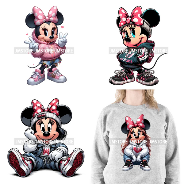 Cute Cartoon Streetwear Animal Girl Characters Thermal Decals Iron On DTF Transfers Stickers Ready To Press For Hoodies