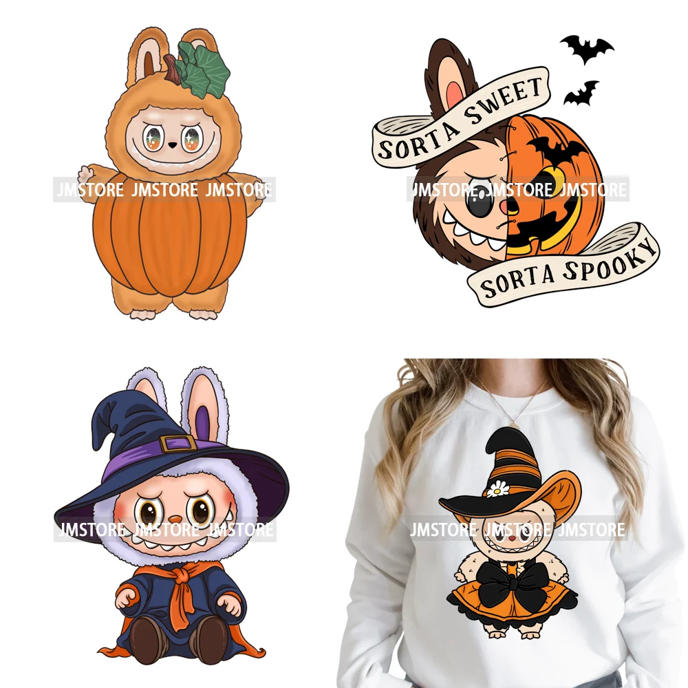 Sorat Sweet Sorat Spooky Cartoon Monster Halloween Designs Iron on DTF Washable Transfers Stickers Ready to Press for Hoodies
