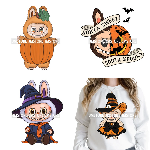 Sorat Sweet Sorat Spooky Cartoon Monster Halloween Designs Iron on DTF Washable Transfers Stickers Ready to Press for Hoodies