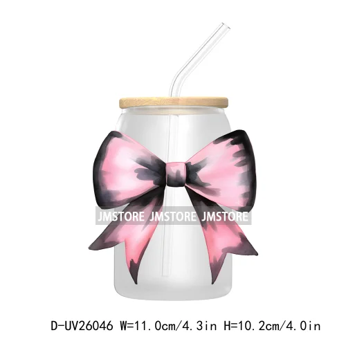 Black Pink Coquette Bow UV DTF Transfer Stickers Decals For Libbey Cold Cups Mugs Tumbler DIY Custom Logo Labels Soft Girl Era