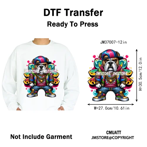 12in Graffiti Gangster Hip Hop Gorilla Life Is Better With Bulldog Iron on DTF Heat Transfer Sticker Ready to Press for Hoodies