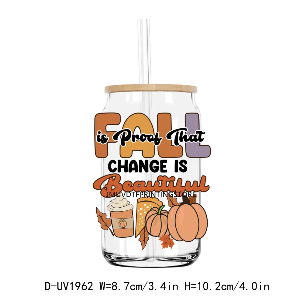 Hello Fall Babe Thanksgiving Mama Pumpkin UV DTF Transfers Stickers Decals For Libbey Cold Cups Mugs Tumbler Waterproof DIY Craf