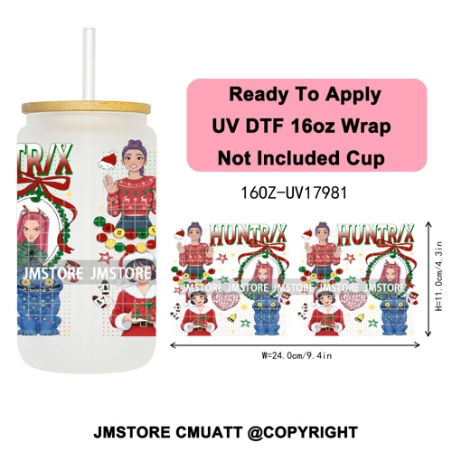 Christmas Edition Kpop Demon Festive Anime Girls UV DTF Stickers Ready To Apply Cup Wrap High Quality For 16OZ Libbey Can Glass