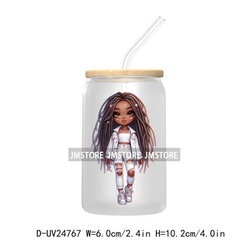 Cute Little Black Boy Girl UV DTF Transfer Stickers Decals For Libbey Cold Cups Mugs Tumbler Waterproof DIY Craft Cool Afro Kids