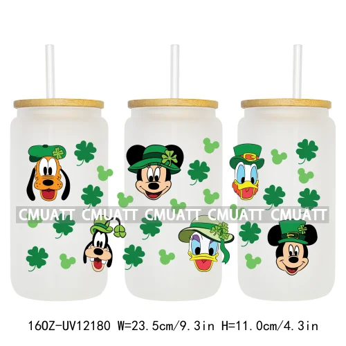 Cartoon St Patricks' Day Lucky Shamrock Animals 16OZ UV DTF Cup Wrap Sticker Custom Label Waterproof Logo For Libbey Glass Can