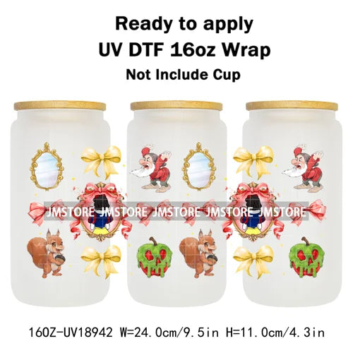Bundle Princess Magical Mirror Bow UV DTF Stickers Ready To Apply Cup Wrap Durable Custom Prints DIY Craft For Libbey Can Glass