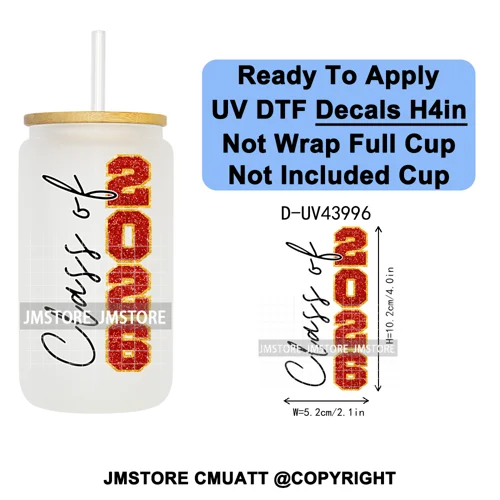 Faux Glitter Senior 2026 School UV DTF Decals Ready To Apply Waterproof Transfer Stickers DIY Crafts For 16OZ Libbey Glass Can