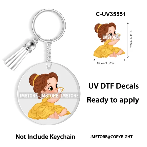 Cartoon Princess In My Villains Era UV DTF Decal Round Keychain Ready To Apply WaterProof Transfer Stickers For Circle Keychain