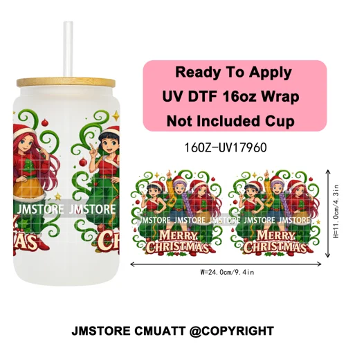 Christmas Edition Kpop Demon Festive Anime Girls UV DTF Stickers Ready To Apply Cup Wrap High Quality For 16OZ Libbey Can Glass
