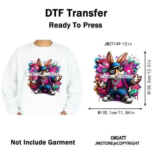 12in Colorful Gangster Urban Hip Hop Music Panda Dog Animal Lover Iron on DTF Heat Transfer Stickers Ready to Press for Clothing