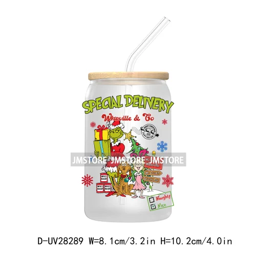 Festive Christmas Gnome Candy Cane UV DTF Transfer Stickers Decals For Libbey Cold Cups Mugs Tumbler Labels Cartoon Characters