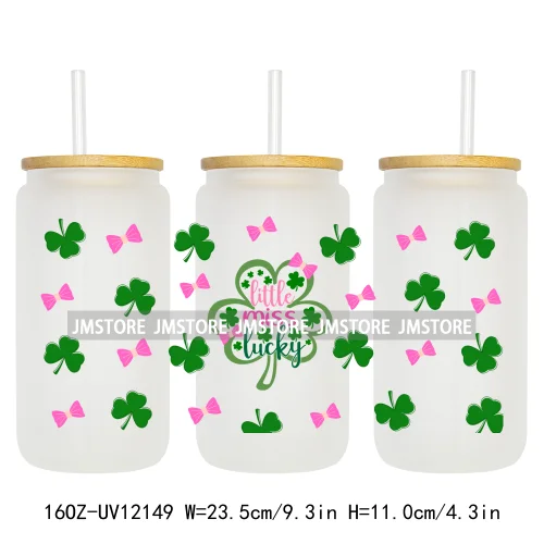 Coquette St Patrick's Day Lucky Shamrock 16OZ UV Cup Wrap DTF Transfer Stickers For Libbey Glass Can Cups Tumbler Custom Prints