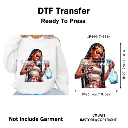 Sassy Facial Expressions Black Girl Housewife Remote Work Iron on Washable DTF Transfers Stickers Ready to Press for Sweatshirts