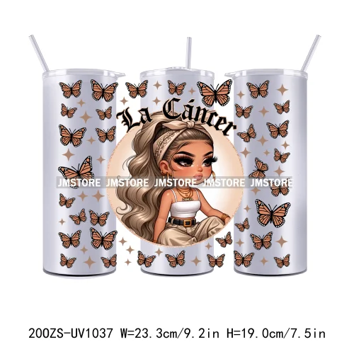 Latina Zodiac Girl Butterfly 20OZ Straight Skinny Tumbler Wrap Ready To Apply UV DTF Transfer Stickers Custom Prints For Tumbler