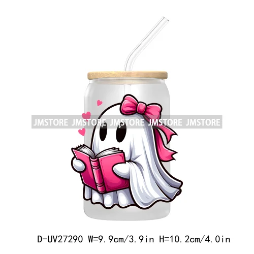 Trick Or Treat Pumpkin Coquette Bow Girly Ghost Halloween UV DTF Transfer Stickers Decals For Libbey Cold Cups Mug Tumbler Label