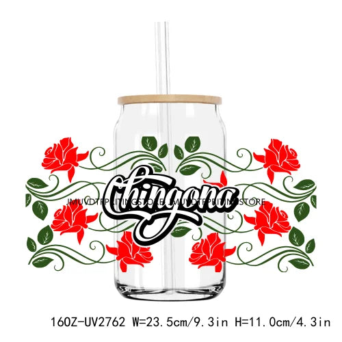 Chingona Latina Mexicana Messy Bun Mom UV DTF Sticker For 16OZ Libbey Glass Cup Can Wrap Transfer Sticker Custom Labels DIY Logo