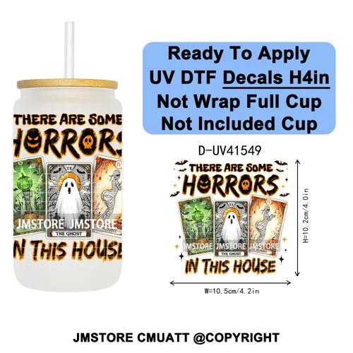 Spooky Highland Cow Halloween Ghosts Pumpkin UV DTF Decals Ready To Apply Waterproof Transfer Stickers For 16OZ Libbey Glass Can