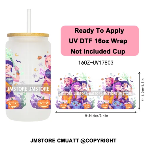 Kpop Halloween Spooky Ghosts Anime Lover 16OZ UV DTF Cup Wraps Ready To Apply Waterproof Transfer Stickers For Libbey Glass Can