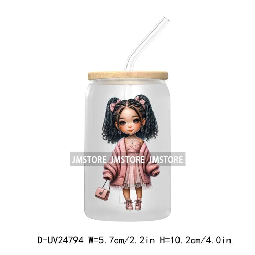 Fashion Chibi Dreadlock Girls UV DTF Transfers Stickers Decals For Libbey Cold Cups Mugs Tumbler Waterproof DIY Craft Black Girl