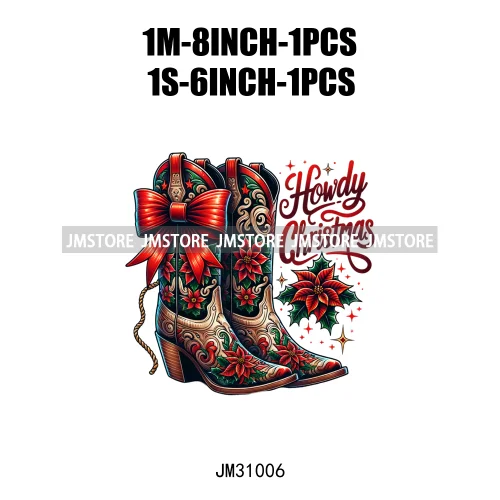 Funny Howdy Christmas Western Cowboy Highland Cow Gingerbread Boots Iron On DTF Transfers Stickers Ready To Press For T-shirts