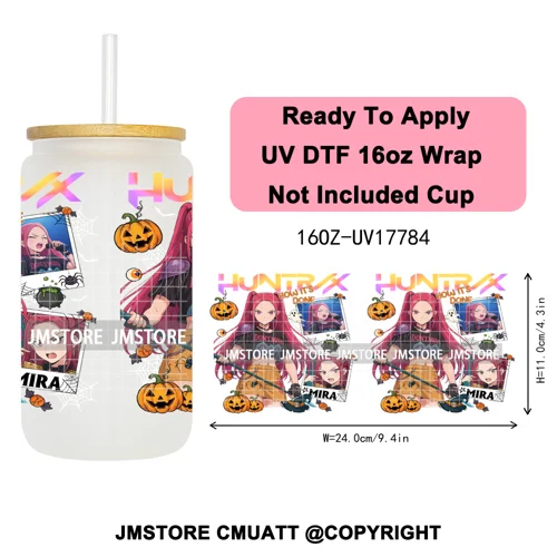 Demon Hunters Kpop Derpy Halloween Mystery Boys UV DTF Stickers Ready To Apply Cup Wrap High Quality For 16OZ Libbey Can Glass