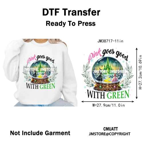 Magic Musical Movies Bad Good Witches Team Pink Green Coquette Iron on DTF Heat Transfers Stickers Ready to Press for T-shirts