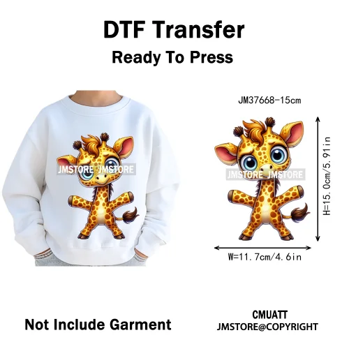 15cm 5.9in Kid Cute Silly Baby Pet Animal Iron On DTF Heat Transfer Sticker For Clothes Vinyl Thermal Washable T-Shirts Decals