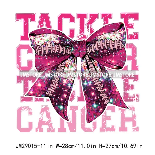 Coquette Football Bow Pink Out Tackle Breast Cancer Awareness Ribbon Iron On DTF Transfer Stickers Ready To Press For Clothing