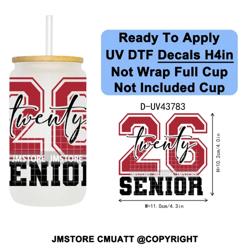 Fresh Class Of 2026 Senior Edition UV DTF Decals Ready To Apply Waterproof Transfer Stickers DIY Craft For 16OZ Libbey Glass Can