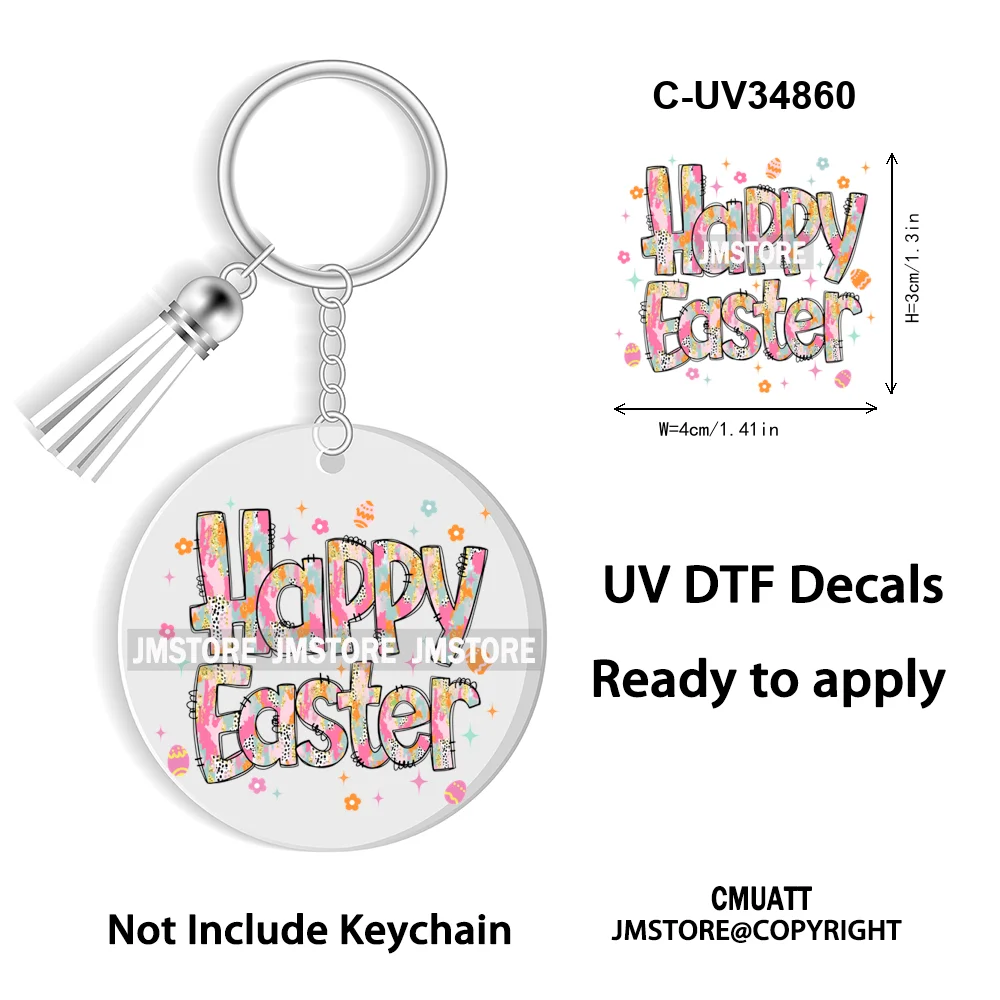 Happy Easter School Teacher Life Retro Coquette Easter Bunny WaterProof UV DTF Sticker For Round Circle Acrylic Keychain Keyring