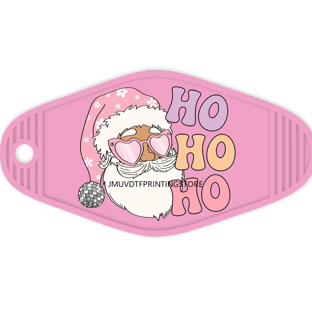 Pink Christmas Santa Claus High Quality WaterProof UV DTF Sticker For Motel Hotel Keychian  Merry Christmas Holiday