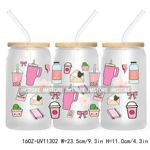 Trendy Coffee And Books Reading Floral Flowers 16OZ UV Cup Wrap DTF Transfer Stickers For Libbey Glass Can Cups Tumbler Labels