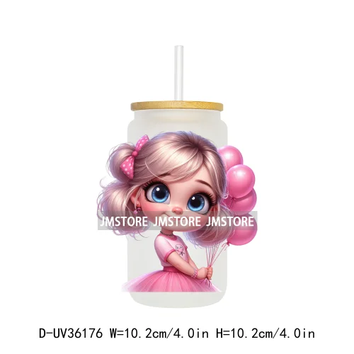 Lovely Pink Girl Hug Cat Bear UV Sticker Decals For Libbey Cold Cup Mug Tumbler Transfer Stickers Waterproof High Quality Labels