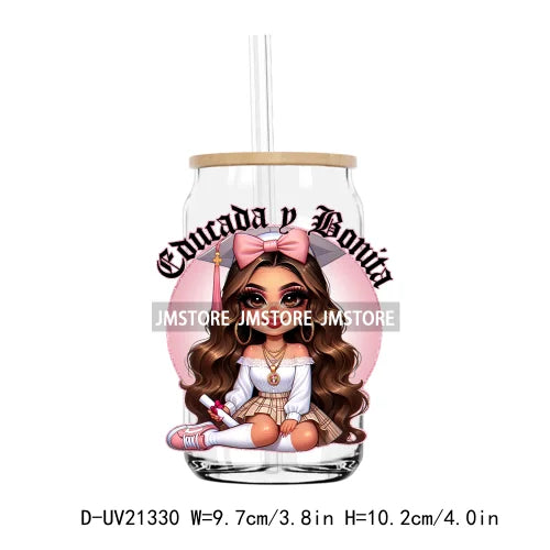 Chicano Graduation Chibi Education UV DTF Transfers Stickers Decals For Libbey Cold Cups Mugs Tumbler Waterproof DIY Craft Logo