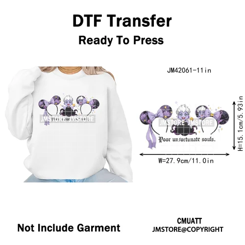 Movie Cartoon Character Coquette Kids Love Girly Halloween Iron on DTF Washable Transfers Stickers Ready to Press for Clothing