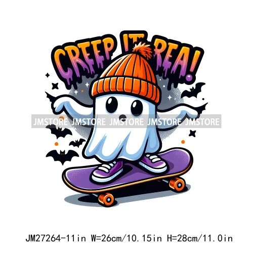 Cute Pumpkin Ghost Boo Creeep It Real Happy Halloween Spooky Witch Vibes Season Design DTF Iron On Transfer Stickers For Hoodies