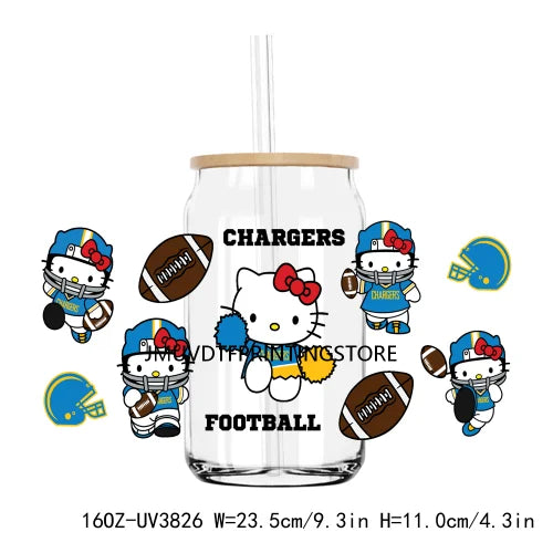 Sport Football Cartoon Cat UV DTF Sticker For 16OZ Libbey Glass Cup Can Wrap Transfer Sticker Custom Labels DIY Logo