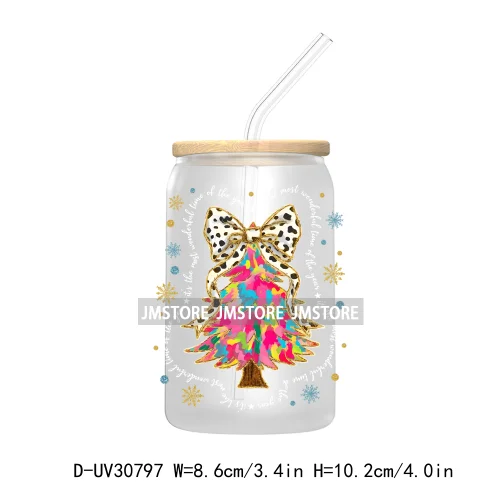 Christmas Tree Coquette Bow UV DTF Transfer Stickers Decals For Libbey Cold Cups Mugs Tumbler Waterproof Jesus Christian Xmas